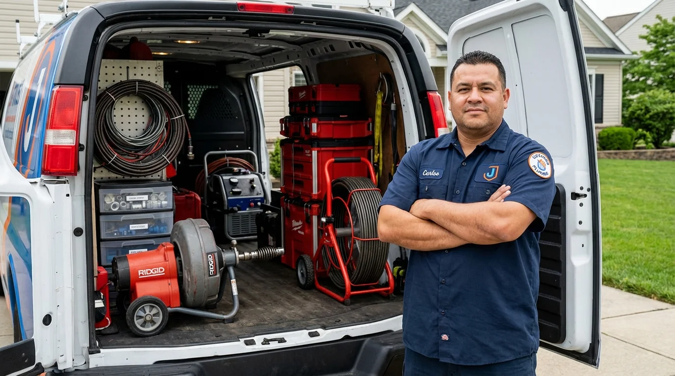 Professional drain cleaning equipment and Johns Plumbing LLC plumber in Rockaway